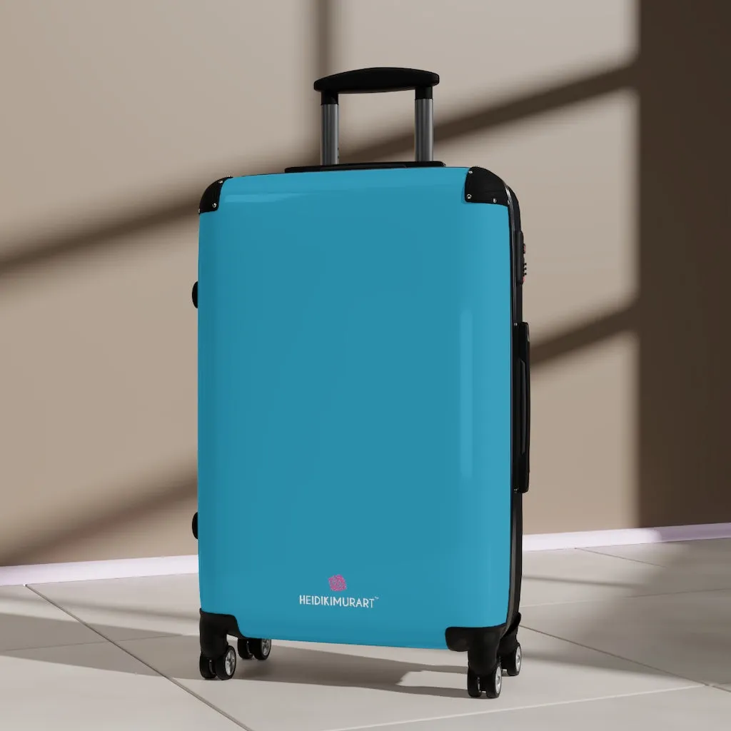 Turquoise Blue Solid Color Suitcases, Modern Simple Minimalist Designer Suitcase Luggage (Small, Medium, Large)