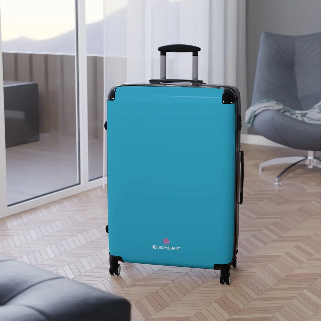 Turquoise Blue Solid Color Suitcases, Modern Simple Minimalist Designer Suitcase Luggage (Small, Medium, Large)