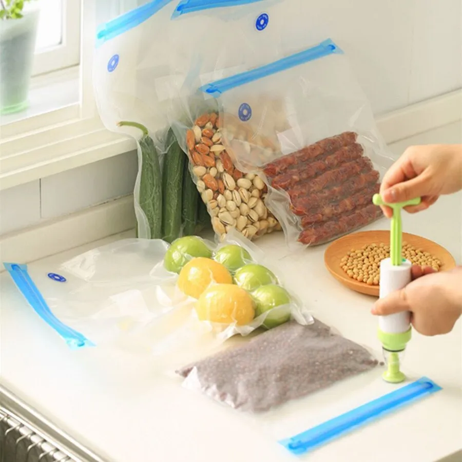 Vacuum Sealer Vacuum bags For Food Storage With Pump Reusable Food Packages Kitchen Organizer(Containing 5pcs bags) Vacuum pump