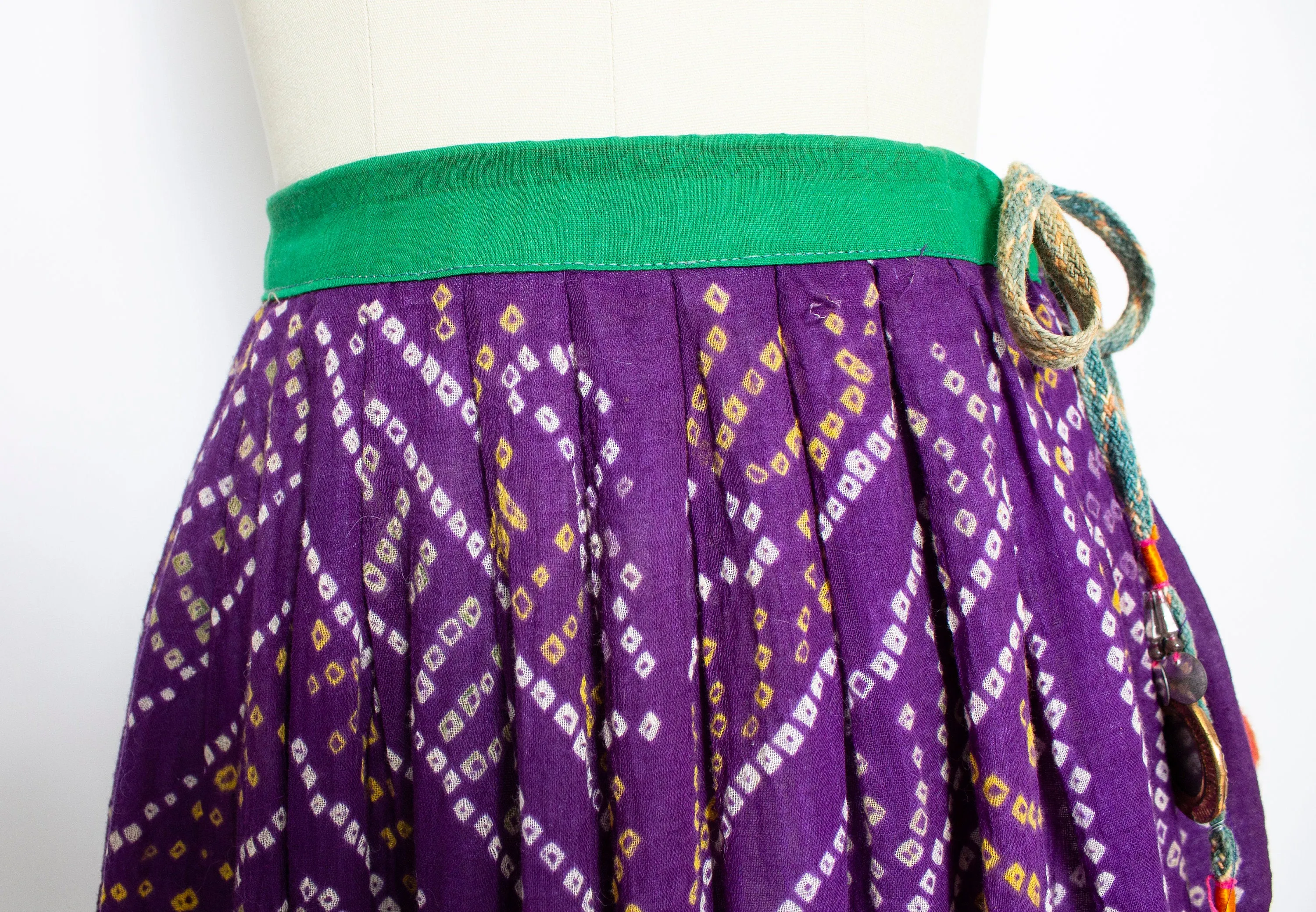 Vintage 1970s INDIAN Cotton Skirt Purple Hand Woven Boho Maxi Small