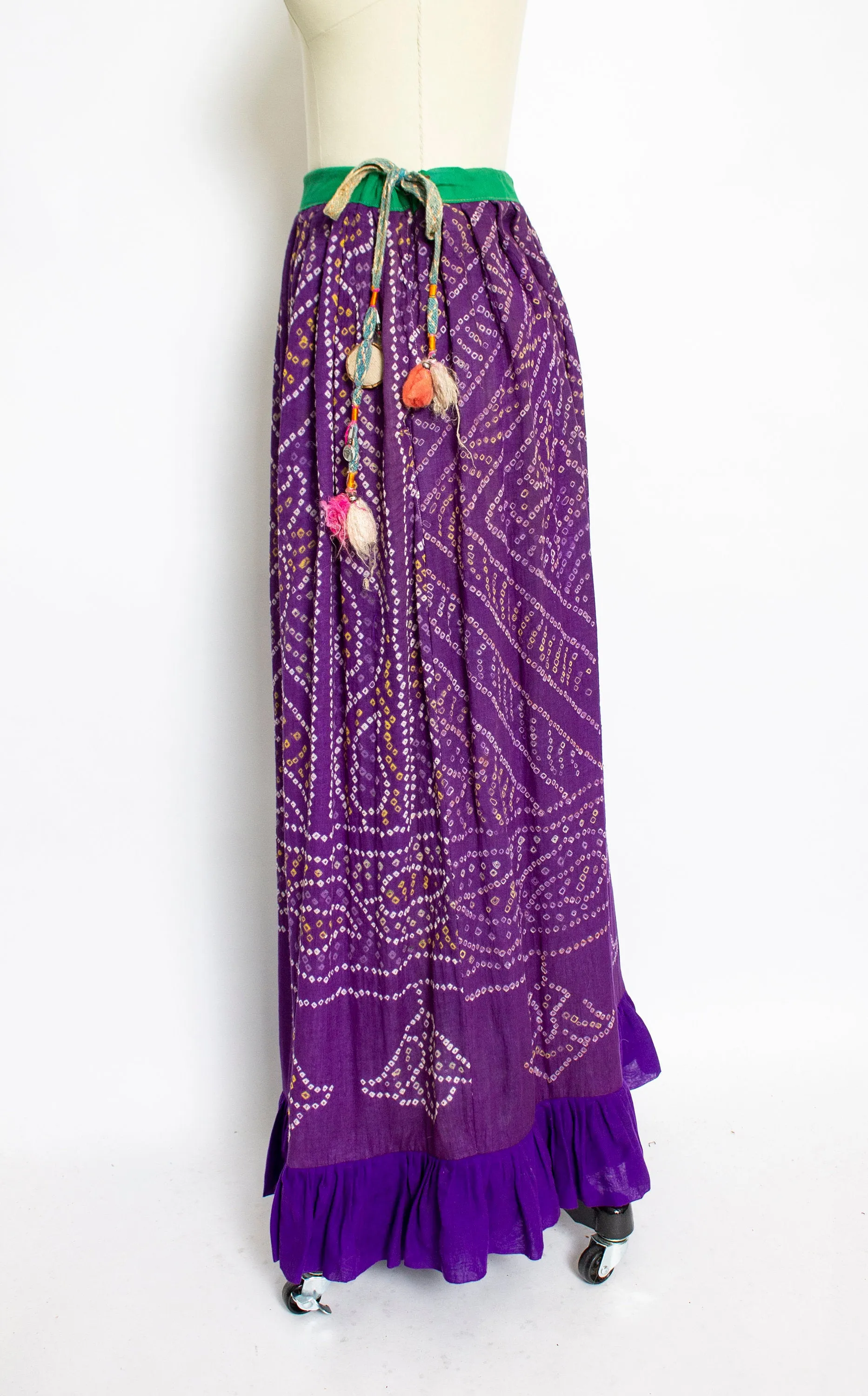 Vintage 1970s INDIAN Cotton Skirt Purple Hand Woven Boho Maxi Small