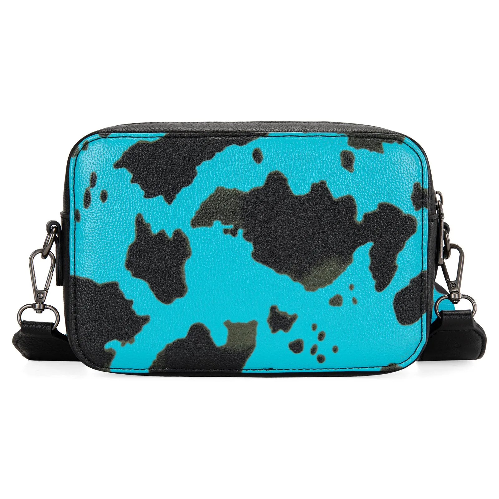 WG133-3003  Wrangler Cow Print Crossbody Purse With Wallet Compartment - Turquoise