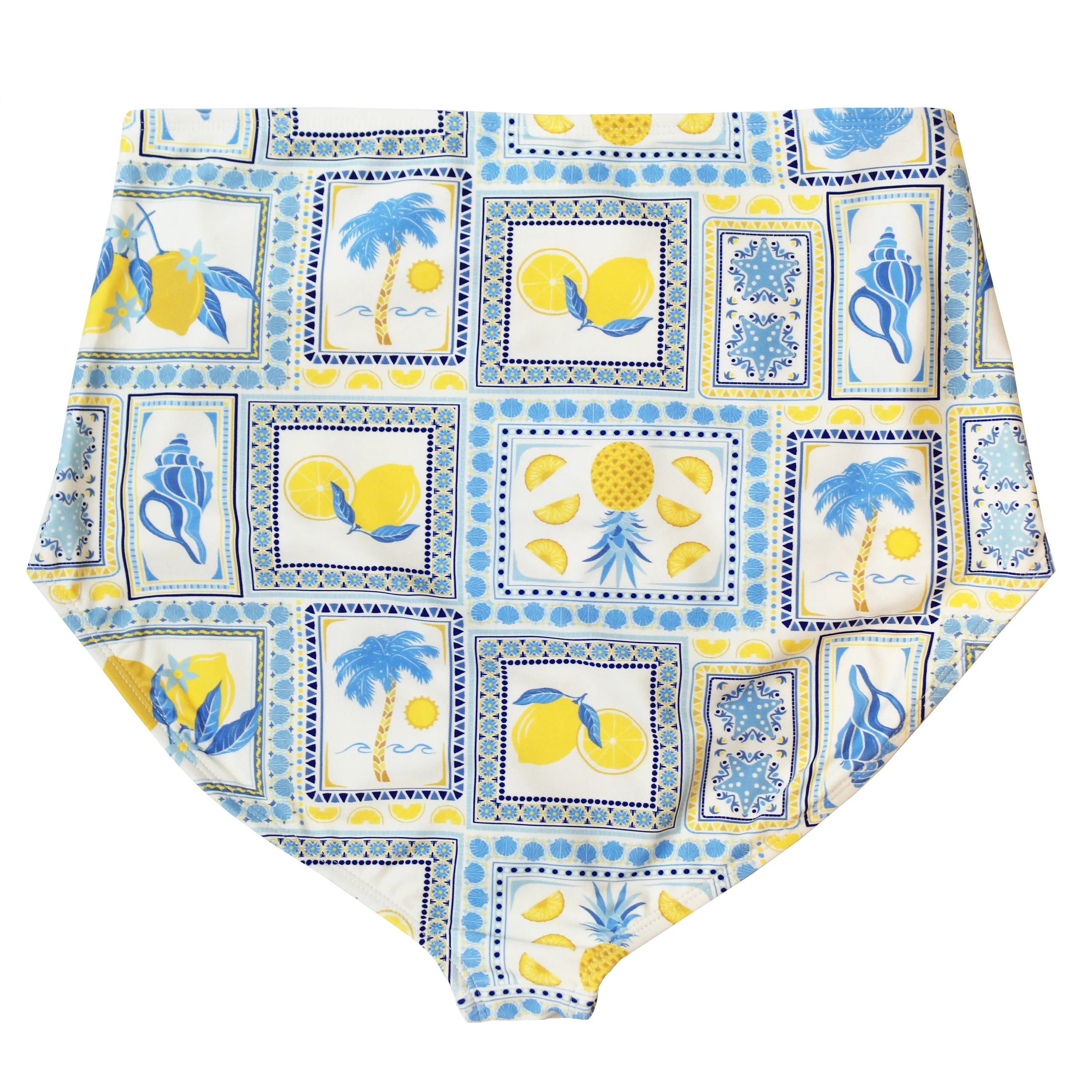 Women's High Waist Bikini Bottoms Ruched | "Mediterranean Lemons"