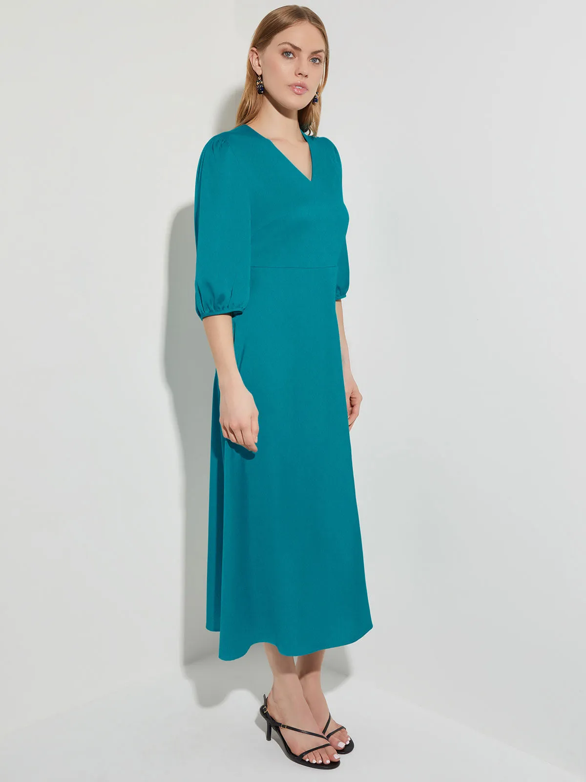 Woven Tie-Waist Balloon Sleeve Dress