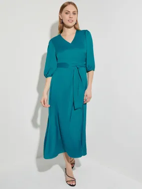 Woven Tie-Waist Balloon Sleeve Dress