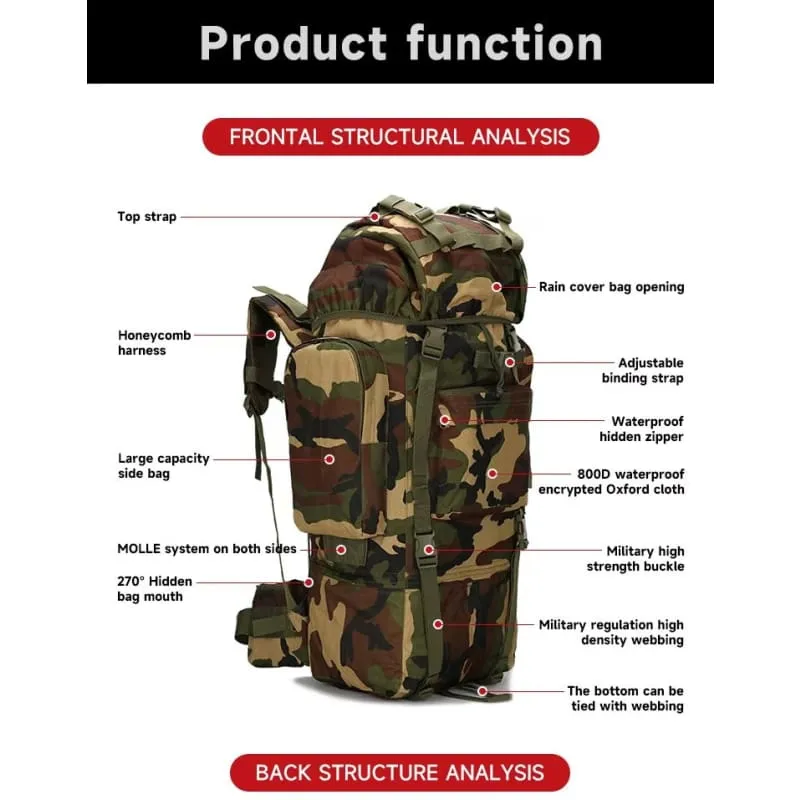 Xtreme Xccessories  Camping & Hiking Adventure Tactical 65L Backpack